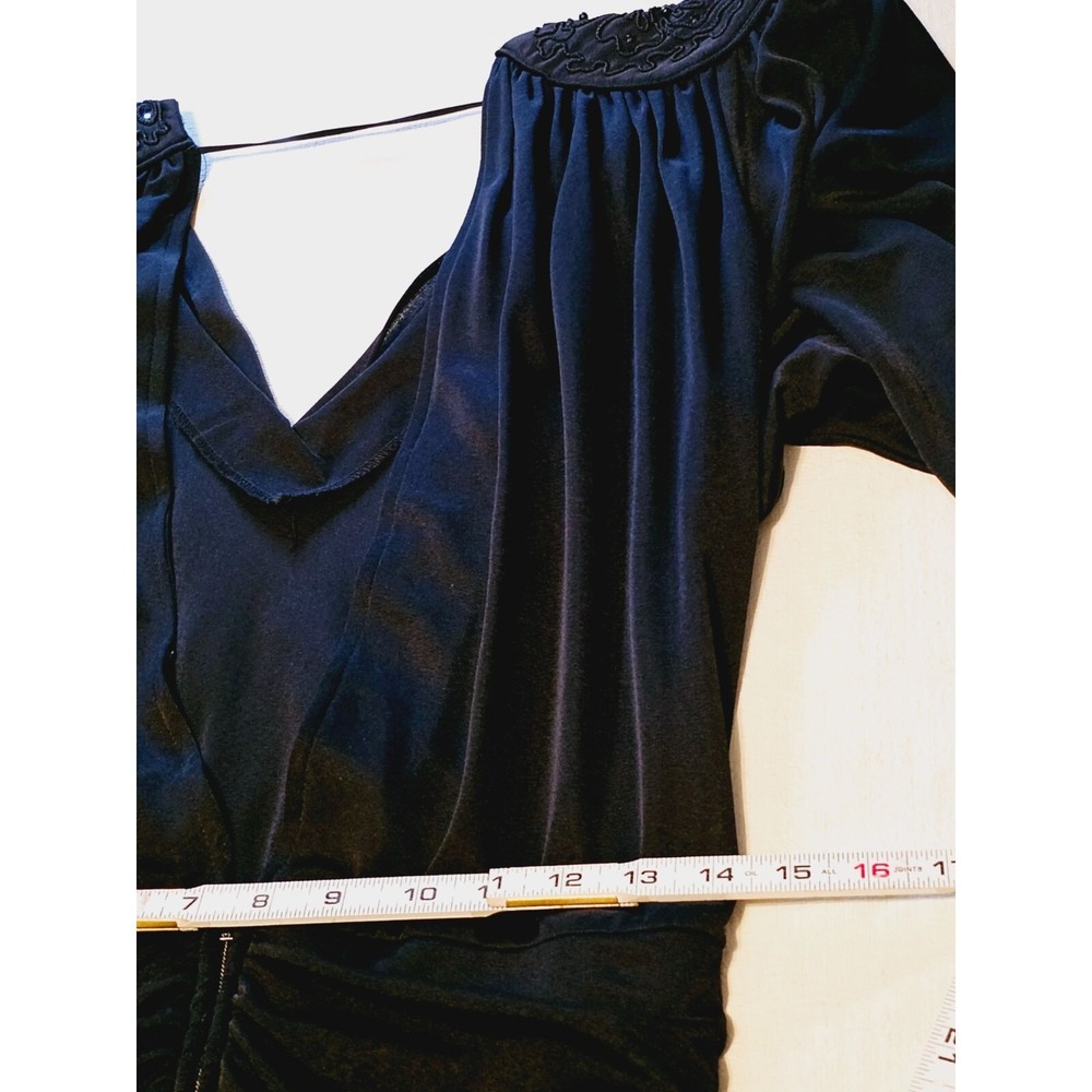 California Talls vintage 80's Dress size 20 beaded shoulder low back black - Picture 16 of 16